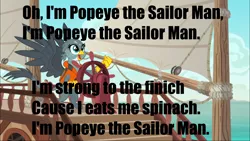 Size: 1920x1080 | Tagged: safe, derpibooru import, edit, edited screencap, screencap, gabby, gryphon, the fault in our cutie marks, caption, cute, gabbybetes, gabby's shanty, meme, popeye