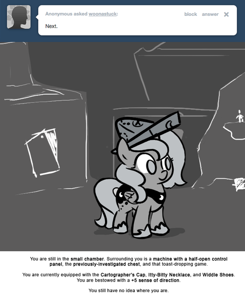 Size: 666x809 | Tagged: artist:egophiliac, cartographer's cap, derpibooru import, female, filly, hat, jewelry, monochrome, moonstuck, princess luna, regalia, safe, solo, woona, younger