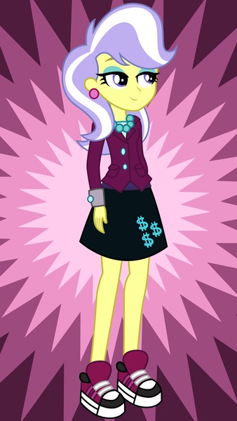 Size: 3200x5680 | Tagged: safe, artist:razethebeast, derpibooru import, upper crust, equestria girls, friendship games, $, absurd resolution, clothes, crystal prep academy, crystal prep academy uniform, crystal prep shadowbolts, ear piercing, earring, iphone wallpaper, jewelry, phone wallpaper, piercing, school uniform, shoes, skirt, skunk stripe, smiling, sneakers, solo, wallpaper