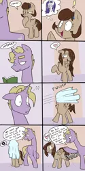 Size: 960x1920 | Tagged: artist:strangerdanger, askcookieandbrann, comic, derpibooru import, dialogue, flirting, heart, oc, oc:brann flakes, oc:cookie dough, oc:cookie dough (trottingham), rarity, spanking, suggestive, towel, wet, wet mane