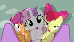 Size: 1280x738 | Tagged: safe, derpibooru import, screencap, apple bloom, scootaloo, sweetie belle, twilight sparkle, pony, hearts and hooves day (episode), cute, cutie mark crusaders, hearts and hooves day, hooves to the chest, lidded eyes, out of context