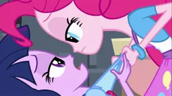 Size: 1100x618 | Tagged: safe, derpibooru import, screencap, pinkie pie, twilight sparkle, twilight sparkle (alicorn), alicorn, equestria girls, equestria girls (movie), balloon, bracelet, clothes, jewelry, out of context, skirt