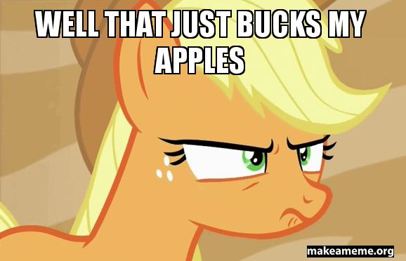 Size: 578x372 | Tagged: angry, applejack, caption, derpibooru import, edit, edited screencap, image macro, meme, safe, screencap, solo, text, that x's applejack's y, viva las pegasus, watermark