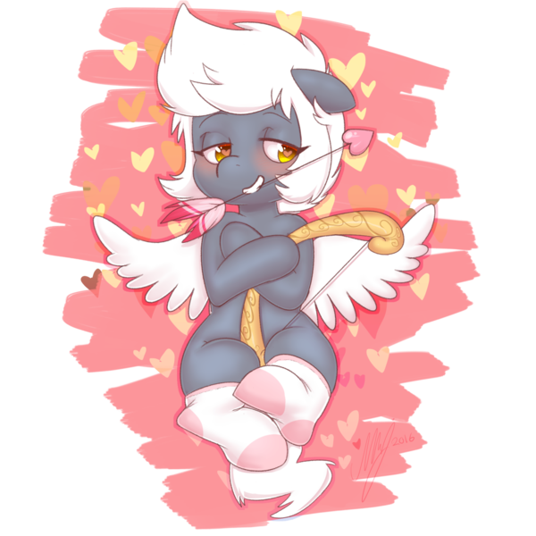 Size: 1280x1280 | Tagged: arrow, artist:abeomaero, blushing, bow (weapon), chibi, clothes, cupid, derpibooru import, mouth hold, oc, oc:riptide, safe, smiling, socks, solo, unofficial characters only, wings