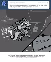 Size: 666x809 | Tagged: artist:egophiliac, blatant lies, cartographer's cap, derpibooru import, female, filly, hat, monochrome, moonstuck, oc, oc:jeffery, princess luna, safe, tumblr, woona, woonoggles, younger