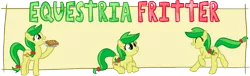 Size: 993x300 | Tagged: apple family member, apple fritter, apple fritter (food), artist:anjevalart, derpibooru import, food, safe, solo, text