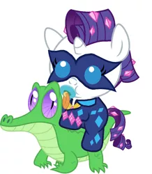 Size: 886x1017 | Tagged: safe, artist:red4567, derpibooru import, gummy, radiance, rarity, alligator, pony, power ponies (episode), babity, baby, baby pony, cute, pacifier, ponies riding gators, power ponies, raribetes, riding, weapons-grade cute, younger