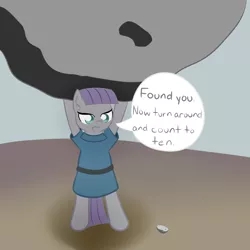 Size: 2000x2000 | Tagged: safe, artist:yakoshi, derpibooru import, boulder (pet), maud pie, pony, bipedal, boulder, hide and seek, lifting, newbie artist training grounds, solo, speech bubble