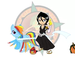 Size: 1584x1224 | Tagged: angry birds, anime, artist:dragon-fangx, bleach (manga), crossover, derpibooru import, kuchiki rukia, rainbow dash, red angry bird, safe