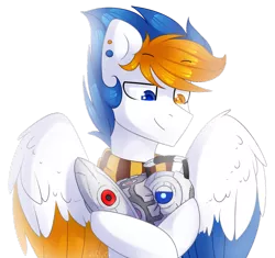 Size: 1024x962 | Tagged: safe, artist:starlyflygallery, derpibooru import, oc, unofficial characters only, pegasus, pony, companion cube, personality core, plushie, portal (valve), portal 2, solo, turret, wheatley