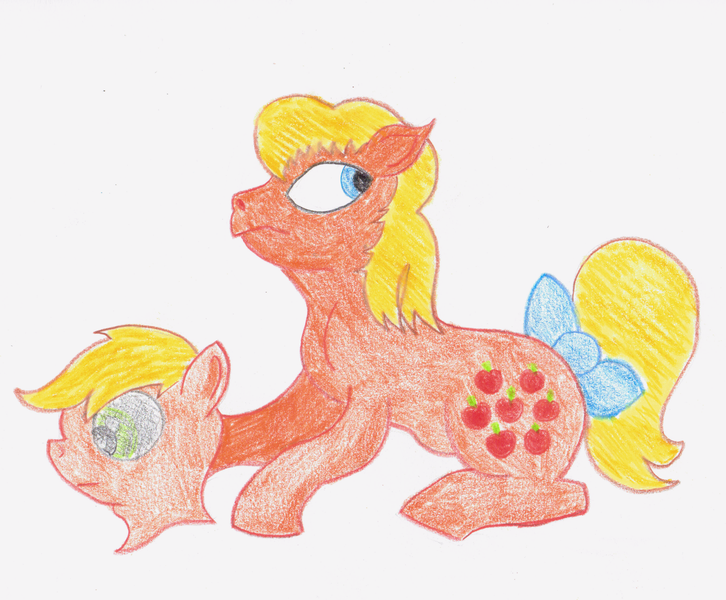 Size: 2744x2267 | Tagged: applejack (g1), artist:invidlord, bow, derpibooru import, g1, mask, newbie artist training grounds, safe, solo, tail bow, traditional art