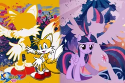 Size: 1800x1200 | Tagged: safe, artist:trungtranhaitrung, derpibooru import, twilight sparkle, twilight sparkle (alicorn), alicorn, fox, pony, crossover, miles "tails" prower, sega, sonic the hedgehog (series), video game