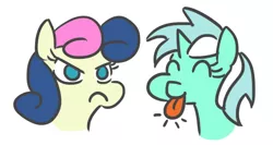 Size: 546x291 | Tagged: safe, artist:jargon scott, derpibooru import, bon bon, lyra heartstrings, sweetie drops, earth pony, pony, unicorn, :c, :p, >:c, amused, angry, annoyed, bon bon is not amused, bust, chibi, cute, eyes closed, female, frown, glare, grumpy, lyra is amused, lyrabetes, mare, portrait, puffy cheeks, raspberry, silly, simple background, smiling, tongue out, unamused, white background