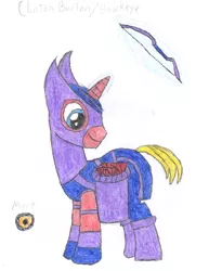 Size: 2550x3300 | Tagged: safe, artist:aridne, derpibooru import, ponified, pony, arrow, avengers, bow (weapon), hawkeye, marvel comics, quiver, solo, weapon