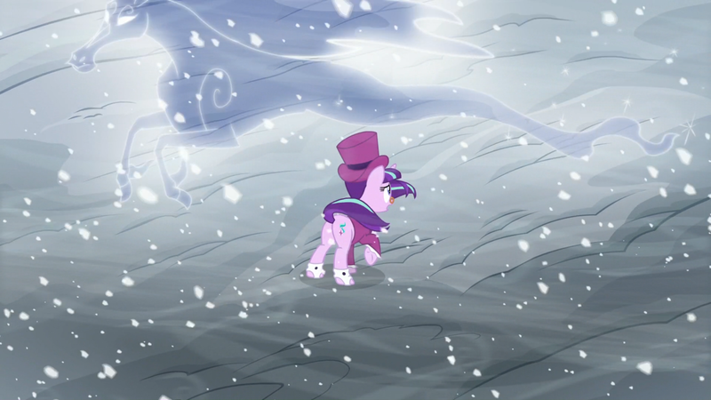 Size: 1920x1080 | Tagged: safe, derpibooru import, screencap, snowfall frost, starlight glimmer, pony, windigo, a hearth's warming tail, butt, cold nightmare timeline, female, mare, plot, snow, snowfall, solo, when you see it
