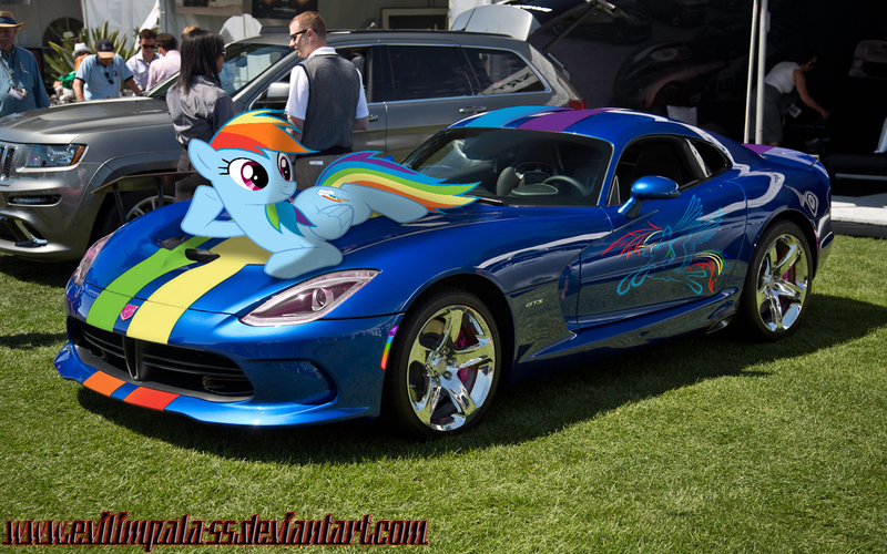 Size: 1500x938 | Tagged: safe, artist:chevrolet-evilimpala, derpibooru import, rainbow dash, human, pony, car, dodge (car), dodge viper, irl, jeep, jeep grand cherokee, photo, ponies in real life, solo, srt viper