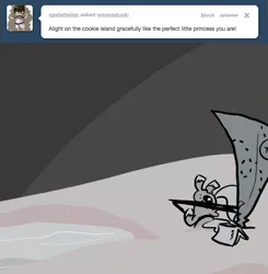 Size: 666x679 | Tagged: artist:egophiliac, cartographer's hang glider, crash landing, derpibooru import, faceplant, female, filly, grayscale, island, majestic as fuck, monochrome, moon, moonstuck, princess luna, safe, solo, tumblr, water, woona, younger