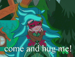 Size: 330x253 | Tagged: safe, derpibooru import, edit, edited screencap, screencap, gaea everfree, gloriosa daisy, equestria girls, legend of everfree, animated, caption, discovery kids, gaea everfree's great hugs, geode of empathy, geode of fauna, geode of shielding, geode of sugar bombs, geode of super speed, geode of super strength, geode of telekinesis, gif, image macro, magical geodes, meme, reversed, solo, text, we will stand for everfree