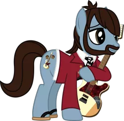 Size: 1625x1591 | Tagged: safe, artist:lightningbolt, derpibooru import, ponified, earth pony, pony, .svg available, a fever you can't sweat out, bass guitar, beard, clothes, eyeliner, facial hair, flip-flops, jon walker, makeup, male, musical instrument, necktie, panic! at the disco, shirt, simple background, solo, stallion, suit, svg, transparent background, vector
