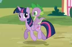 Size: 1809x1185 | Tagged: safe, derpibooru import, screencap, spike, twilight sparkle, twilight sparkle (alicorn), alicorn, dragon, pony, ppov, dragons riding ponies, duo, female, male, mare, riding