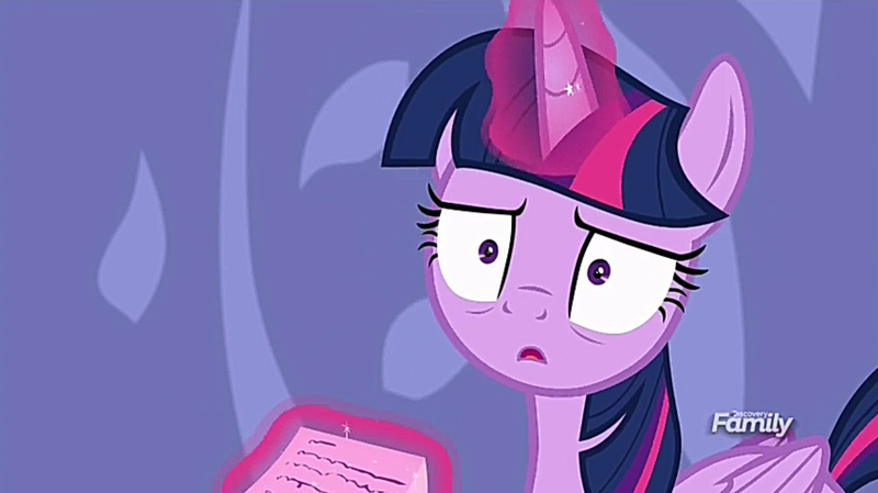 Size: 1271x713 | Tagged: safe, derpibooru import, screencap, twilight sparkle, twilight sparkle (alicorn), alicorn, pony, ppov, discovery family logo, solo, what the fuck am i reading