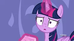 Size: 1271x713 | Tagged: safe, derpibooru import, screencap, twilight sparkle, twilight sparkle (alicorn), alicorn, pony, ppov, discovery family logo, solo, what the fuck am i reading