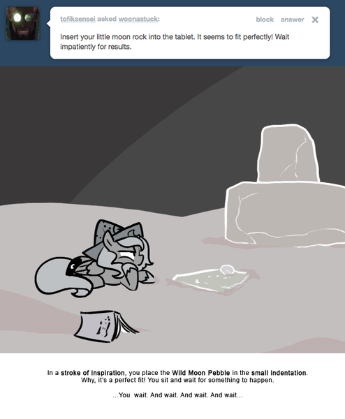 Size: 666x809 | Tagged: artist:egophiliac, book, bored, cartographer's cap, cute, derpibooru import, female, filly, fountain, grayscale, hat, monochrome, moon, moon rock, moonstuck, princess luna, prone, safe, solo, tumblr, woona, younger