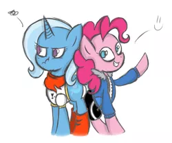 Size: 1221x1017 | Tagged: safe, artist:forestheart74, derpibooru import, pinkie pie, trixie, pony, unicorn, crossover, female, mare, papyrus (undertale), sans (undertale), sans pie, the great and powerful papyrus, undertale