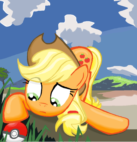 Size: 858x884 | Tagged: applejack, artist:sallycars, derpibooru import, ms paint, pokéball, pokémon, safe, solo