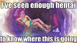 Size: 1920x1080 | Tagged: suggestive, derpibooru import, edit, edited screencap, screencap, gloriosa daisy, equestria girls, legend of everfree, caption, flashback, i've seen enough hentai to know where this is going, mindscape, solo
