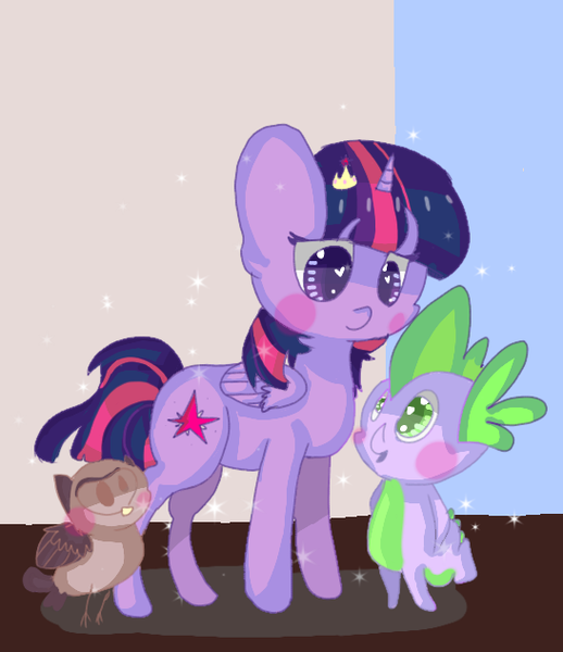 Size: 546x632 | Tagged: safe, artist:panzinochuchu99, derpibooru import, owlowiscious, spike, twilight sparkle, twilight sparkle (alicorn), alicorn, pony