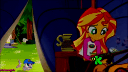 Size: 600x338 | Tagged: safe, derpibooru import, screencap, sunset shimmer, equestria girls, legend of everfree, animated, cute, discovery kids, flashlight (object), gif, making faces with a flashlight, shimmerbetes