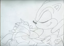 Size: 2340x1700 | Tagged: artist:superdupertails, crossover, derpibooru import, monochrome, rainbow dash, safe, sonic the hedgehog, sonic the hedgehog (series), traditional art