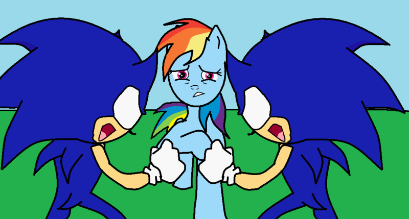 Size: 1168x627 | Tagged: artist:tj0001, crossover, derpibooru import, rainbow dash, safe, self paradox, sonic the hedgehog, sonic the hedgehog (series)