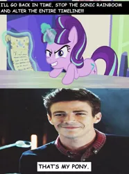 Size: 955x1284 | Tagged: barry allen, comic sans, cutie map, derpibooru import, meme, safe, starlight glimmer, that's my pony, that's my x, the cutie re-mark, the flash, time travel, twilight's castle