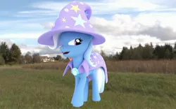 Size: 3840x2400 | Tagged: safe, artist:lavik1988, derpibooru import, trixie, pony, unicorn, 3d, cape, clothes, female, hat, irl, mare, photo, ponies in real life, solo, trixie's cape, trixie's hat