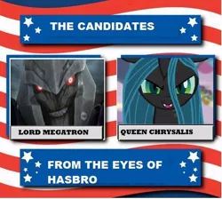 Size: 614x550 | Tagged: 2016 us presidential election, clash of hasbro's titans, derpibooru import, hasbro, megatron, queen chrysalis, rivalry, safe, transformers, transformers prime