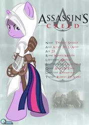 Size: 2480x3508 | Tagged: safe, artist:az-derped-unicorn, derpibooru import, twilight sparkle, pony, altair ibn la-ahad, assassin's creed, bipedal, crossover, solo