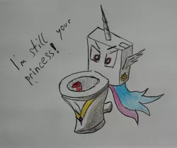 Size: 3564x2980 | Tagged: safe, artist:bumskuchen, derpibooru import, princess celestia, ponified, object pony, original species, pony, toilet pony, but why, i can't believe it's not badumsquish, inanimate tf, newbie artist training grounds, solo, toilet, traditional art, transformation, unamused, wat