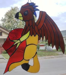 Size: 1280x1452 | Tagged: safe, artist:tjglass, deleted from derpibooru, derpibooru import, oc, oc:saewin, unofficial characters only, gryphon, craft, irl, photo, photo (irl), stained glass, stained glass (irl)