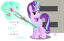 Size: 10197x6634 | Tagged: safe, artist:meganlovesangrybirds, derpibooru import, starlight glimmer, pony, unicorn, the cutie map, spoiler:s05, absurd resolution, applejack's cutie mark, cutie mark, cutie mark theft, equal, equality, female, fluttershy's cutie mark, magic, magic aura, mare, pinkie pie's cutie mark, rainbow dash's cutie mark, rarity's cutie mark, s5 starlight, simple background, solo, staff, staff of sameness, telekinesis, transparent background, twilight's cutie mark, vector