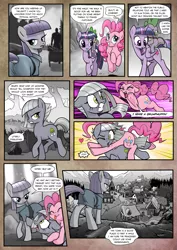 Size: 1363x1920 | Tagged: safe, artist:pencils, derpibooru import, limestone pie, maud pie, pinkie pie, spike, twilight sparkle, twilight sparkle (alicorn), oc, oc:anon, alicorn, dragon, earth pony, human, pony, comic:anon's pie adventure, butt, comic, dock, dragons riding ponies, female, glomp, heart, hug, human male, male, mare, plot, riding, scenery, sisterly love, tackle, taste the rainbow, tongue out, town, underhoof