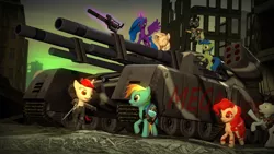 Size: 1920x1080 | Tagged: 3d, artist:d0ntst0pme, barbed wire, derpibooru import, fallout equestria, fallout equestria: project horizons, fanfic art, mammoth tank, oc, oc:blackjack, oc:boo, oc:deus, oc:lacunae, oc:morning glory (project horizons), oc:p-21, oc:rampage, oc:scotch tape, safe, tank (vehicle), unofficial characters only