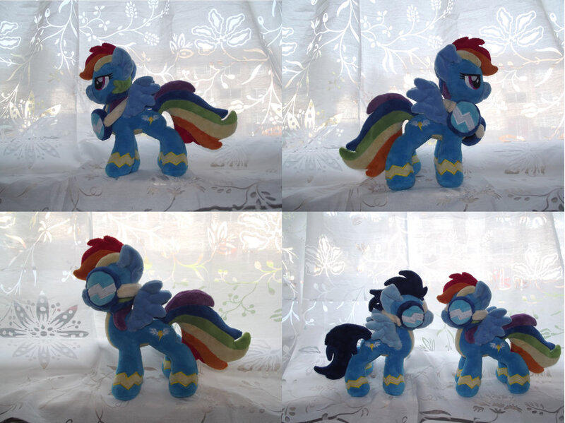 Size: 1024x767 | Tagged: safe, artist:catyblackcat, derpibooru import, rainbow dash, soarin', pony, clothes, custom, goggles, irl, photo, plushie, toy, uniform, wonderbolts, wonderbolts uniform