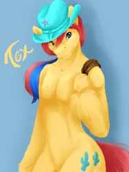 Size: 450x600 | Tagged: anthro, artist:clemikou, cowboy hat, derpibooru import, g1, hat, my little pony 'n friends, rope, solo, suggestive, tex