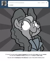 Size: 666x809 | Tagged: artist:egophiliac, clothes, derpibooru import, dress, female, filly, monochrome, monocle, moonstuck, poseidon's peruke, princess luna, safe, seaweed, solo, wig, woona, younger