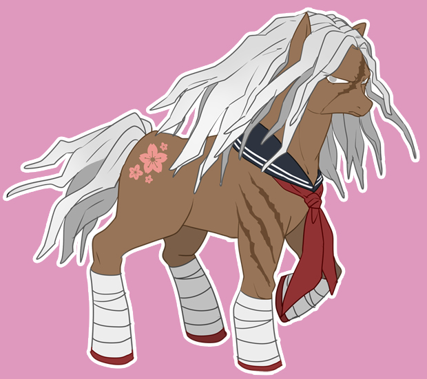 Size: 620x551 | Tagged: safe, artist:牛【仕事募集中】, derpibooru import, oc, ponified, unofficial characters only, pony, angry, bandeges, danganronpa, pixiv, sakura ogami, scar, solo