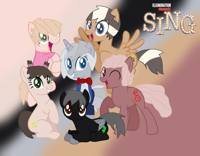 1968321 - safe, artist:mixelfangirl100, derpibooru import, ponified, pony,  ash (sing), buster moon, johnny (sing), meena, parody, rosetta (sing), sing  (movie) - Twibooru