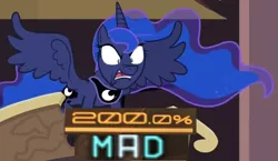 Size: 868x502 | Tagged: safe, derpibooru import, edit, edited screencap, editor:watermelon changeling, screencap, nightmare moon, princess luna, alicorn, pony, princess twilight sparkle (episode), season 4, 200% mad, angry luna, caption, expand dong, exploitable meme, faic, image macro, meme, scrunchy face, solo