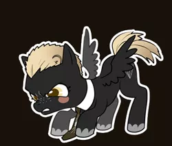 Size: 390x333 | Tagged: safe, artist:牛【仕事募集中】, derpibooru import, oc, ponified, unofficial characters only, pony, blush sticker, blushing, brown background, colored pupils, danganronpa, danganronpa 2, fuyuhiko kuzuryuu, looking down, pixiv, simple background, solo, spread wings, wings